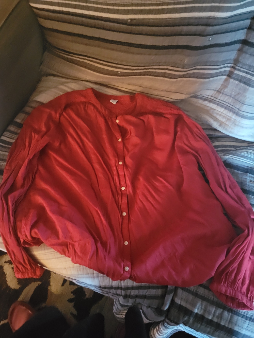 Old Navy Smocked Yoke Blouse Red Medium